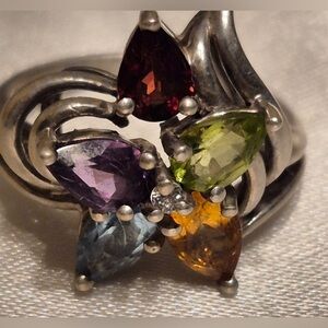 Elegant Estate Multi-Stone Stamped 978 Silver Ring Sz 5.16-5.25